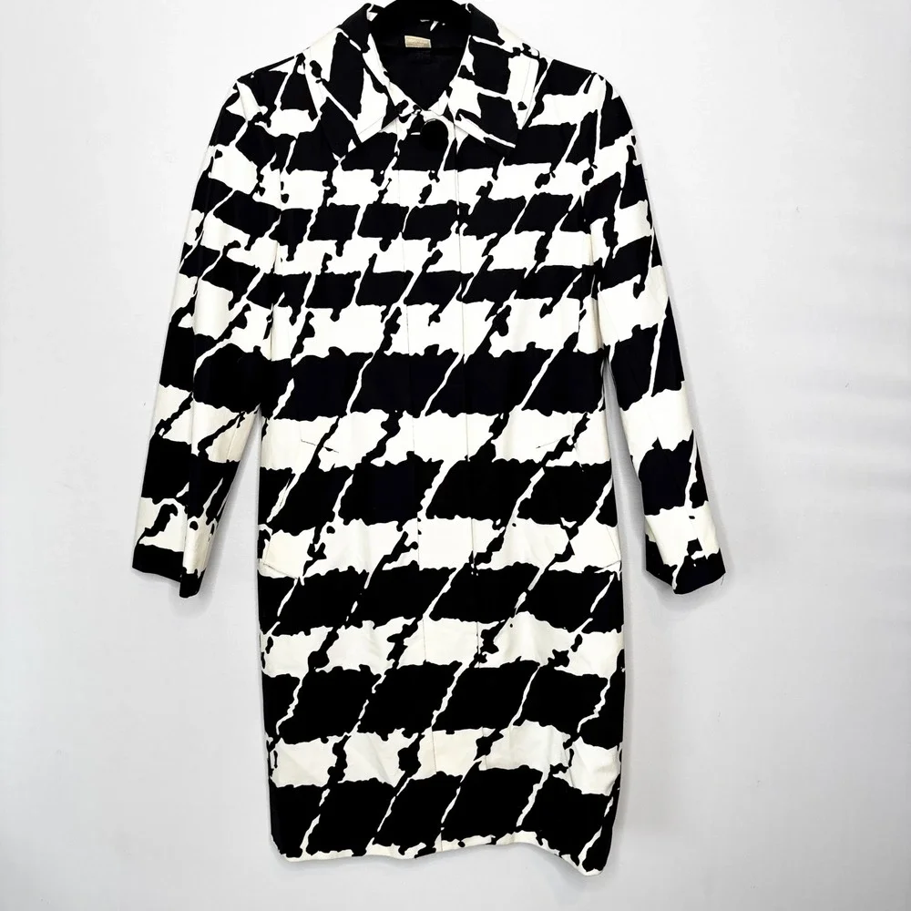 Michael Kors Trench Coat Size S Abstract Houndstooth Cotton Blend Pockets - Picture 2 of 16
